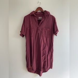 Universal Thread Collar Shirt Dress w Pockets in Burgundy, S.